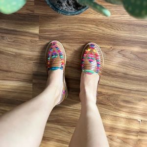 Zarape huaraches, rainbow huaraches, colorful huaraches